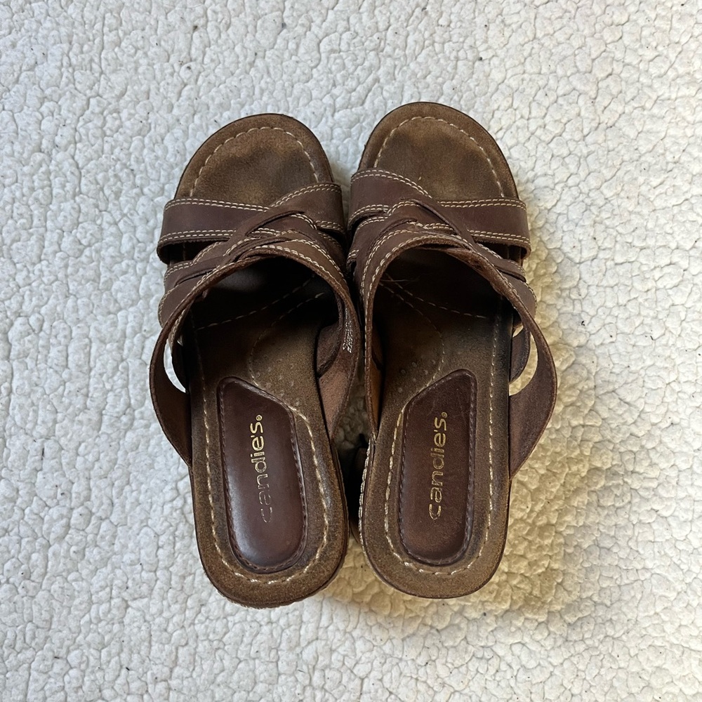 Vintage Candie’s wooden heels with real leather